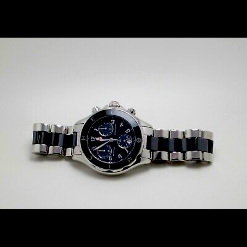 MICHELE TAHITIAN BLACK SILVER TWO TONED WATCH